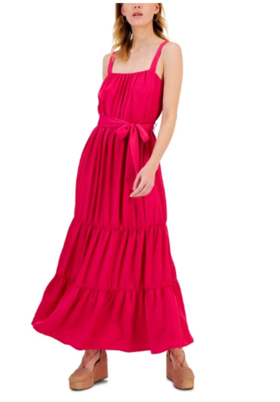 INC International Concepts Women's Tiered TuTu Maxi Dress‎ Pink Magenta L NWT